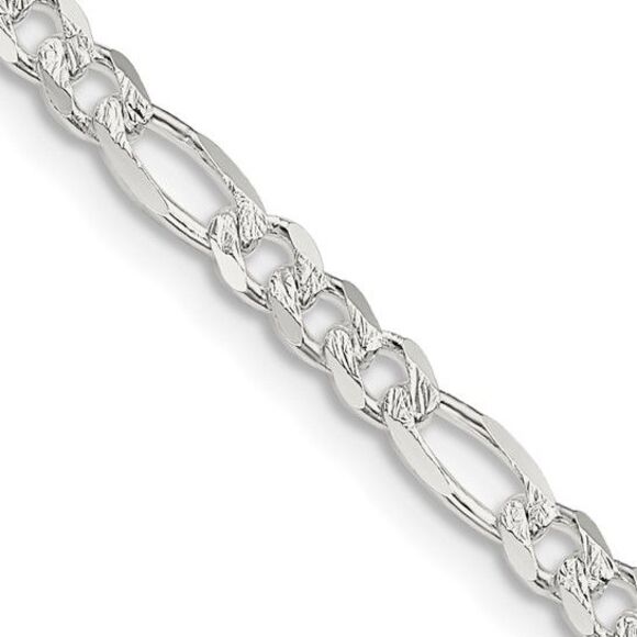4mm Sterling Silver Pave Flat Figaro Chain Necklace 16 Inch